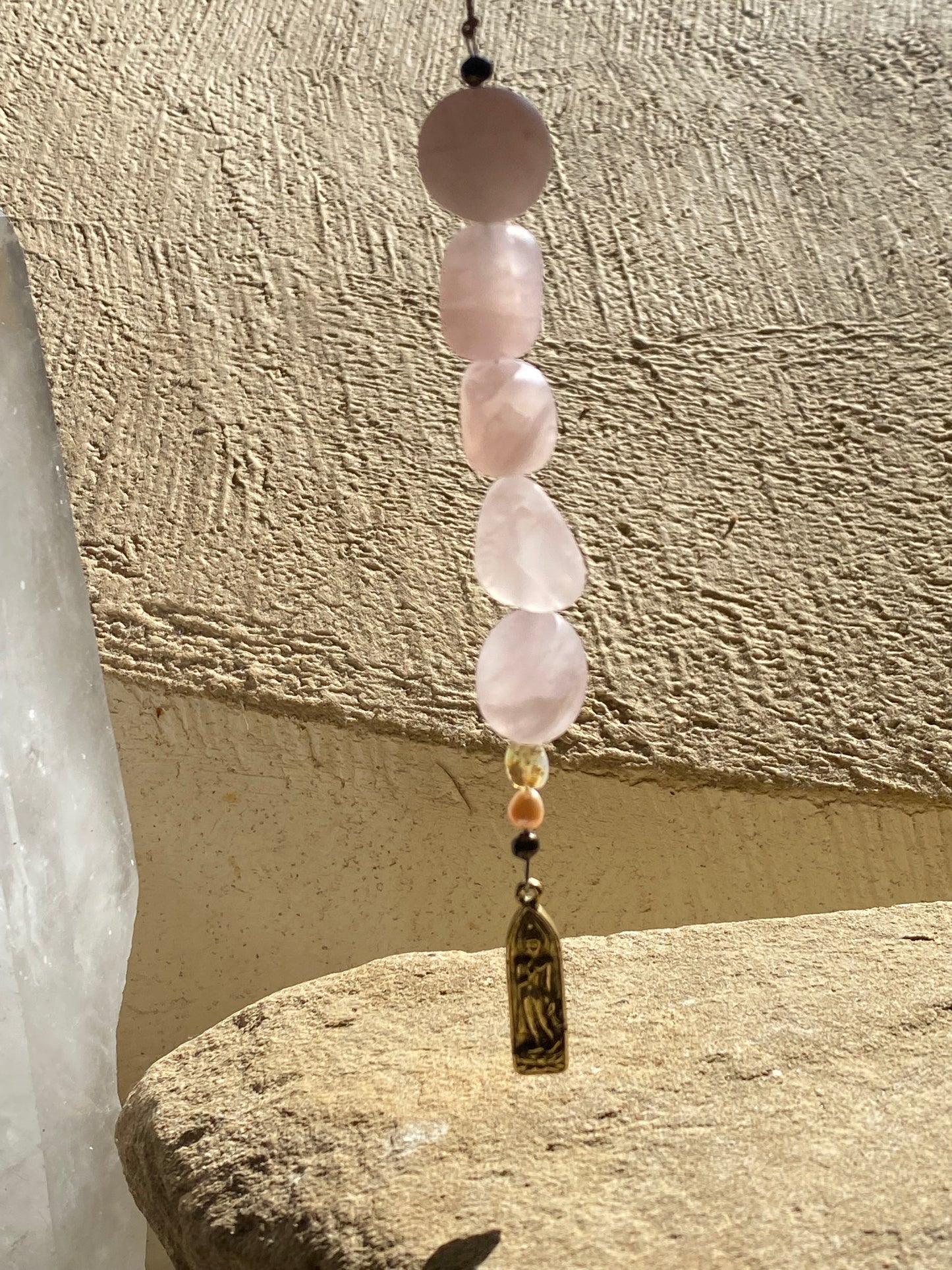Walking Buddha Opal Rose Sun Catcher