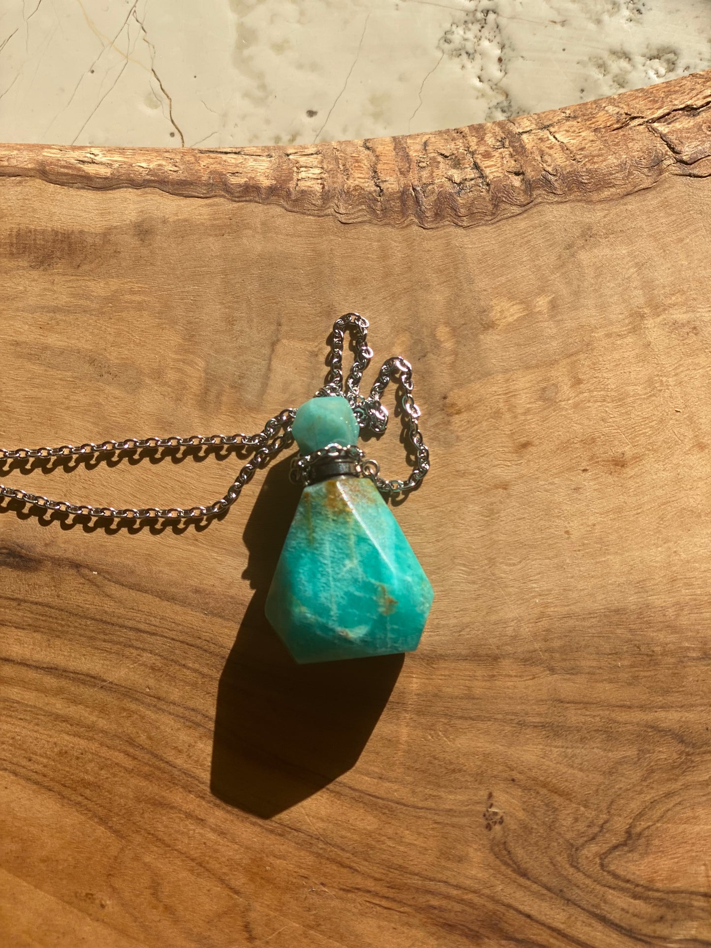 Faceted Amazonite Essential Oil Diffuser Perfume Bottle Necklace