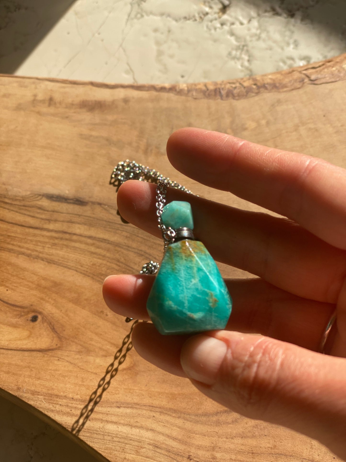 Faceted Amazonite Essential Oil Diffuser Perfume Bottle Necklace