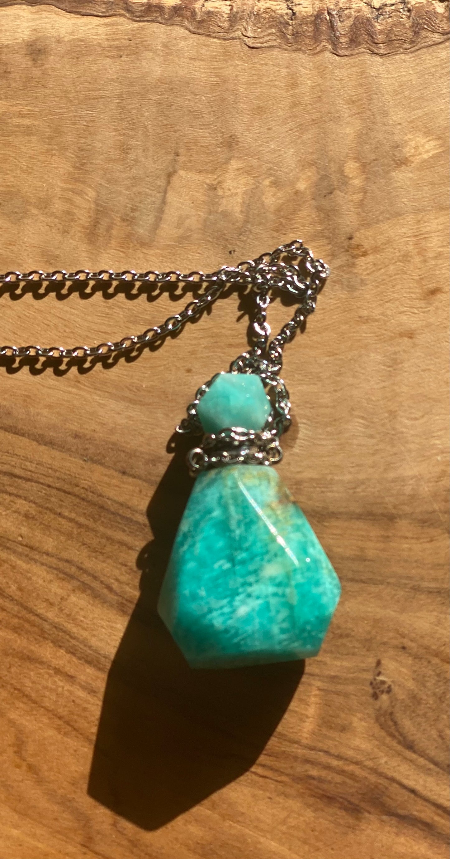 Faceted Amazonite Essential Oil Diffuser Perfume Bottle Necklace