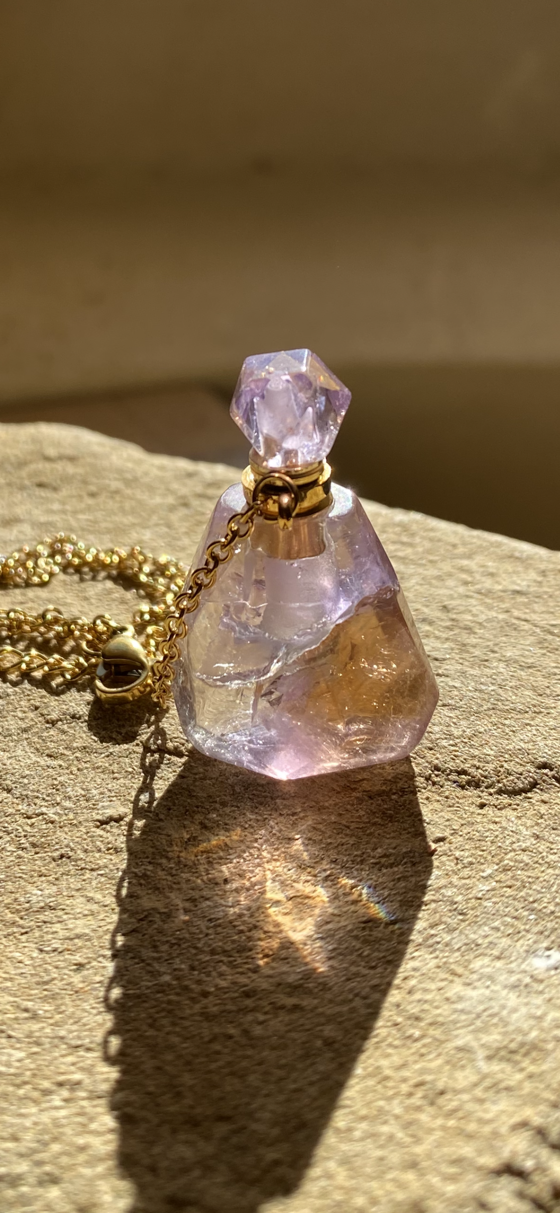 Collier de bouteille de parfum diffuseur d'huile essentielle d'amétrine translucide