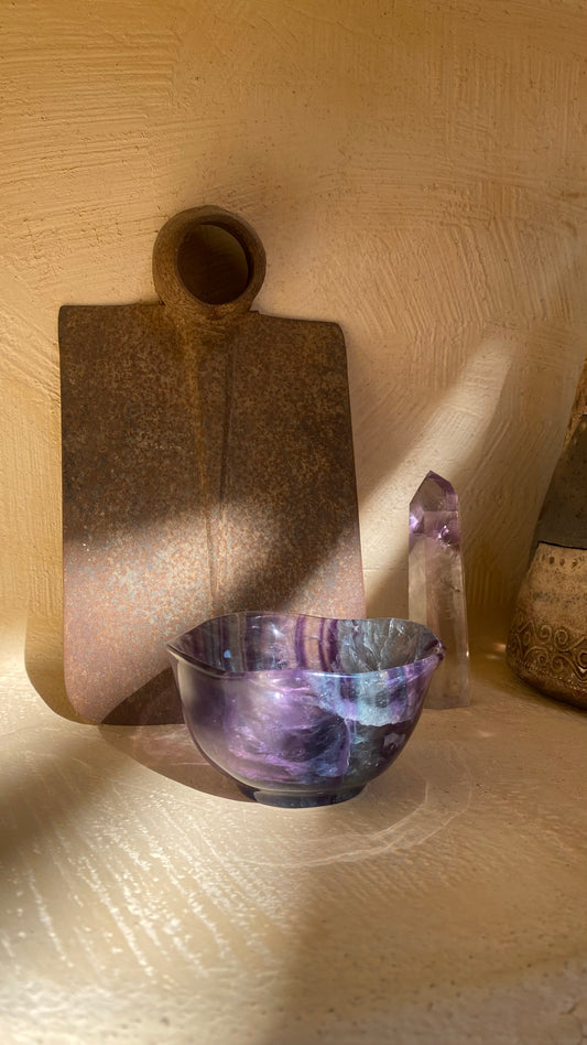 The Bowl| Hand Carved Fluorite Bowl | Natural Gemstone | Violet & Turquoise