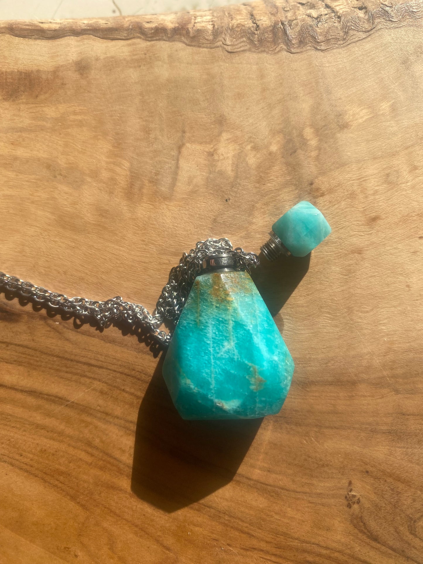 Faceted Amazonite Essential Oil Diffuser Perfume Bottle Necklace