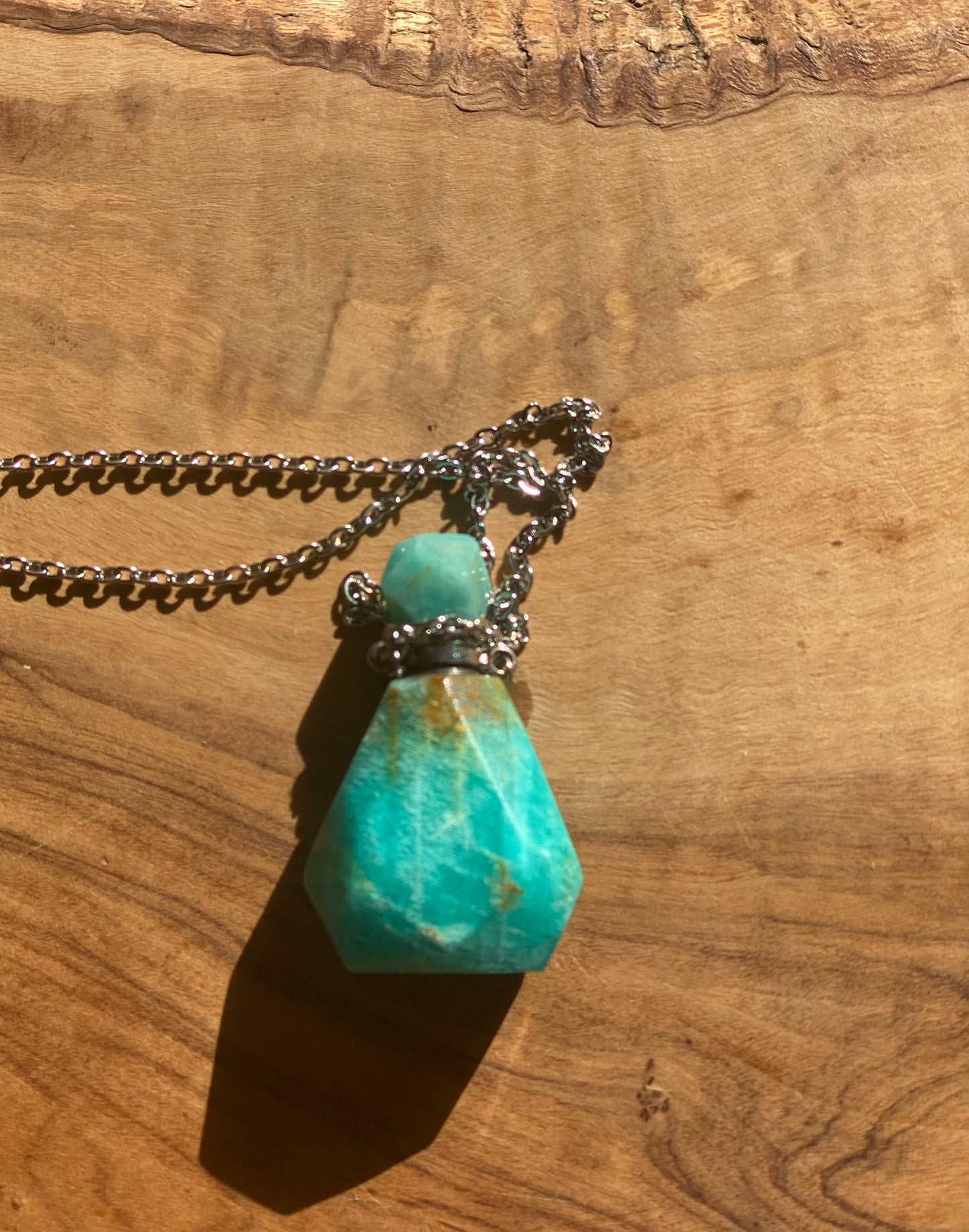 Faceted Amazonite Essential Oil Diffuser Perfume Bottle Necklace