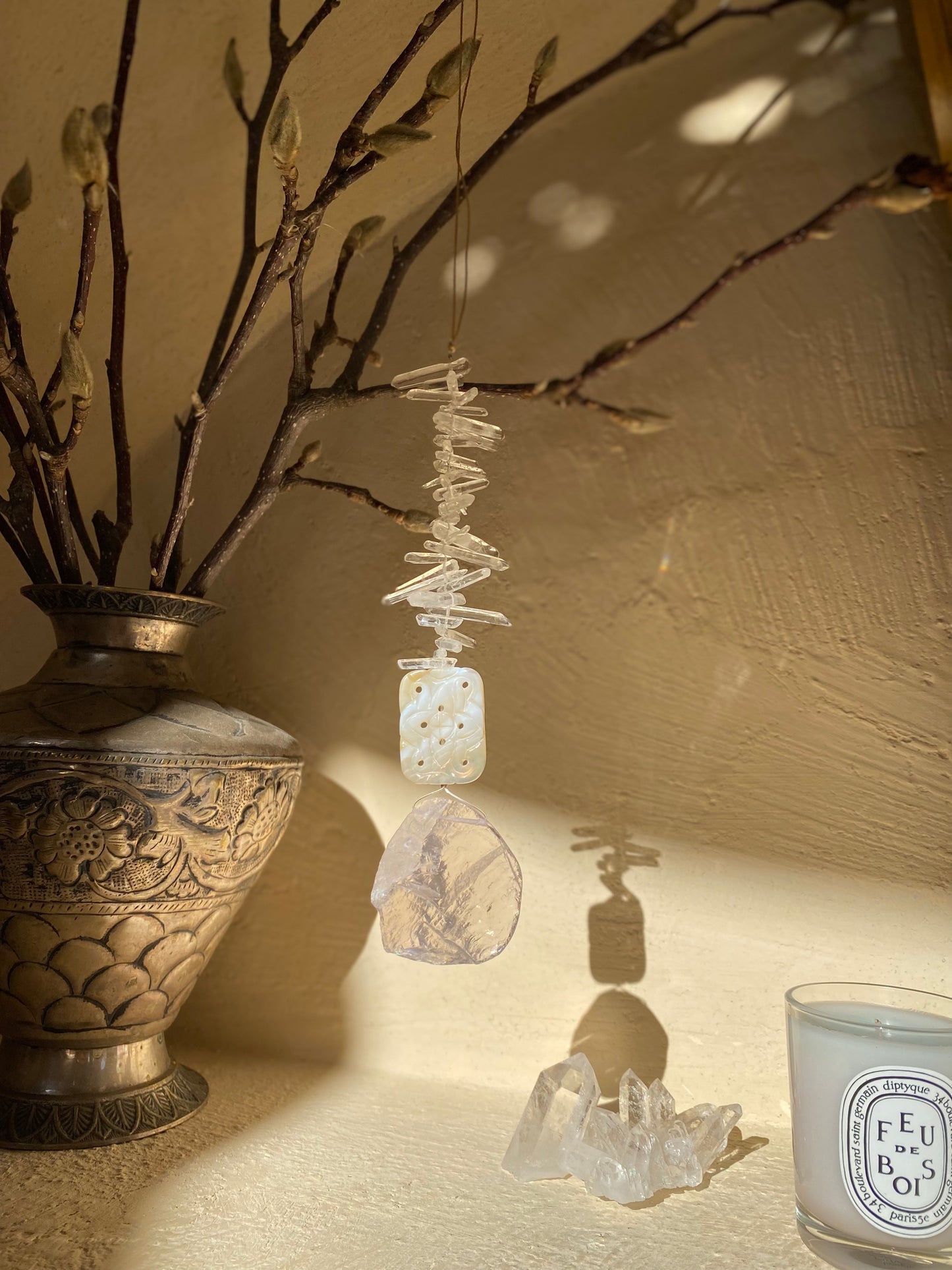 Attrape-soleil Feng Shui en quartz rose et agate