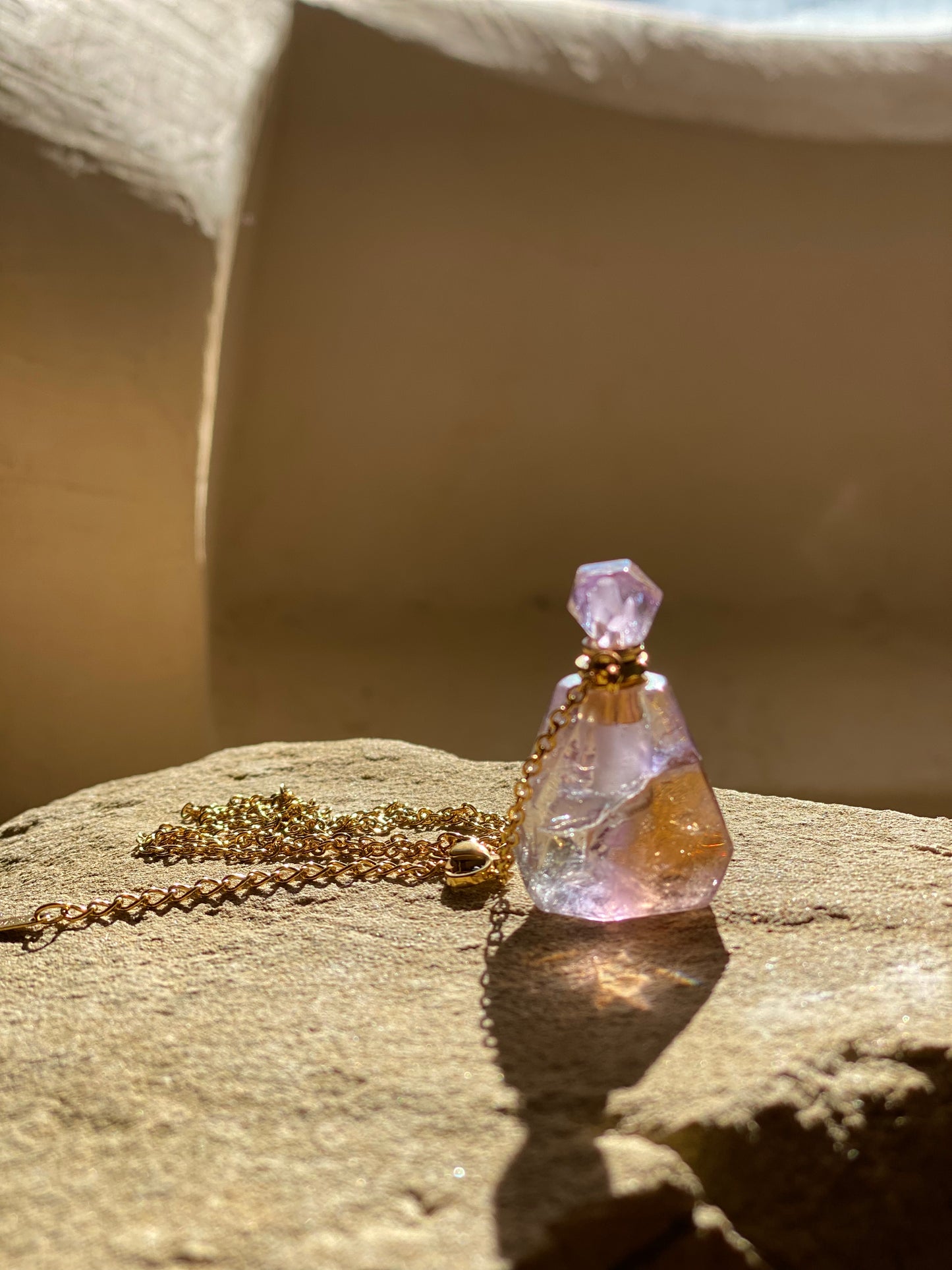 Collier de bouteille de parfum diffuseur d'huile essentielle d'amétrine translucide