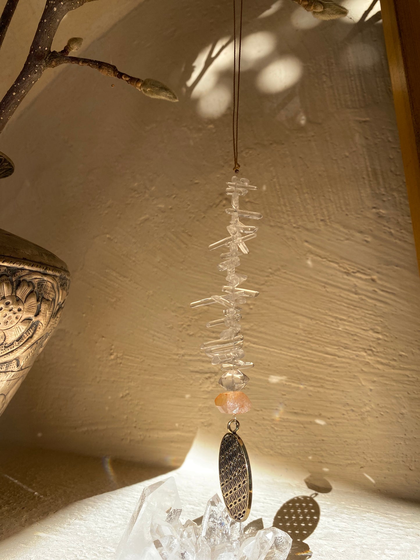 Fleur de vie, attrape-soleil à quartz mandarine