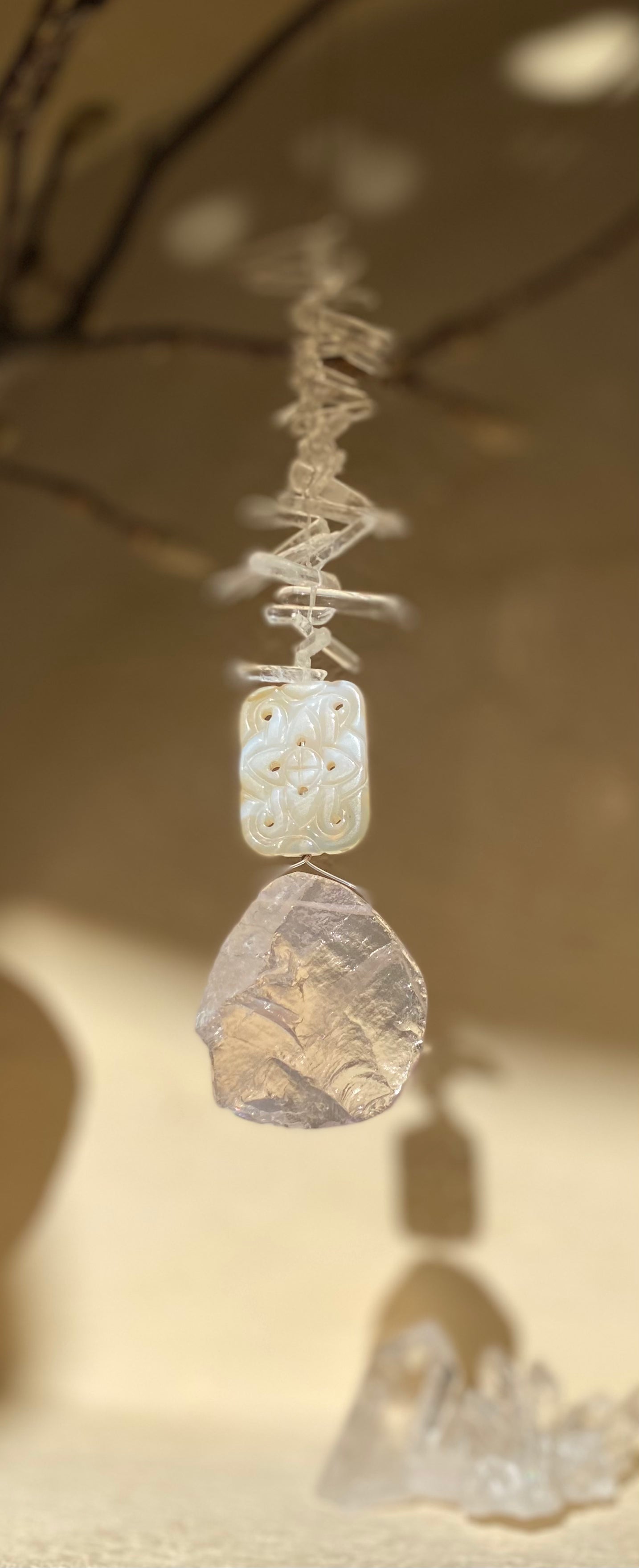 Attrape-soleil Feng Shui en quartz rose et agate