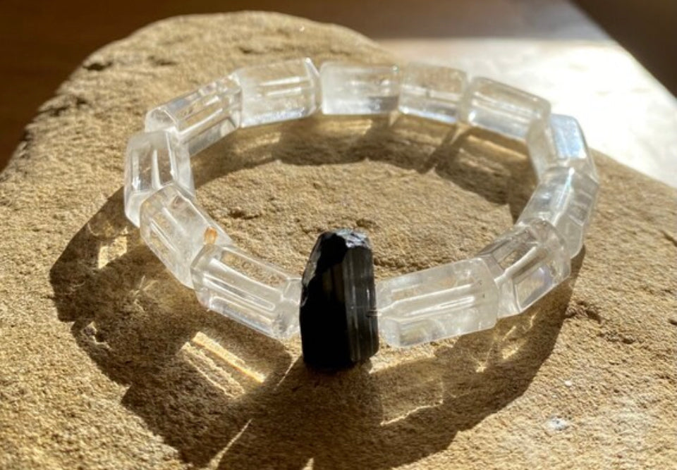 Bracelet de protection en tourmaline noire et cristal de quartz