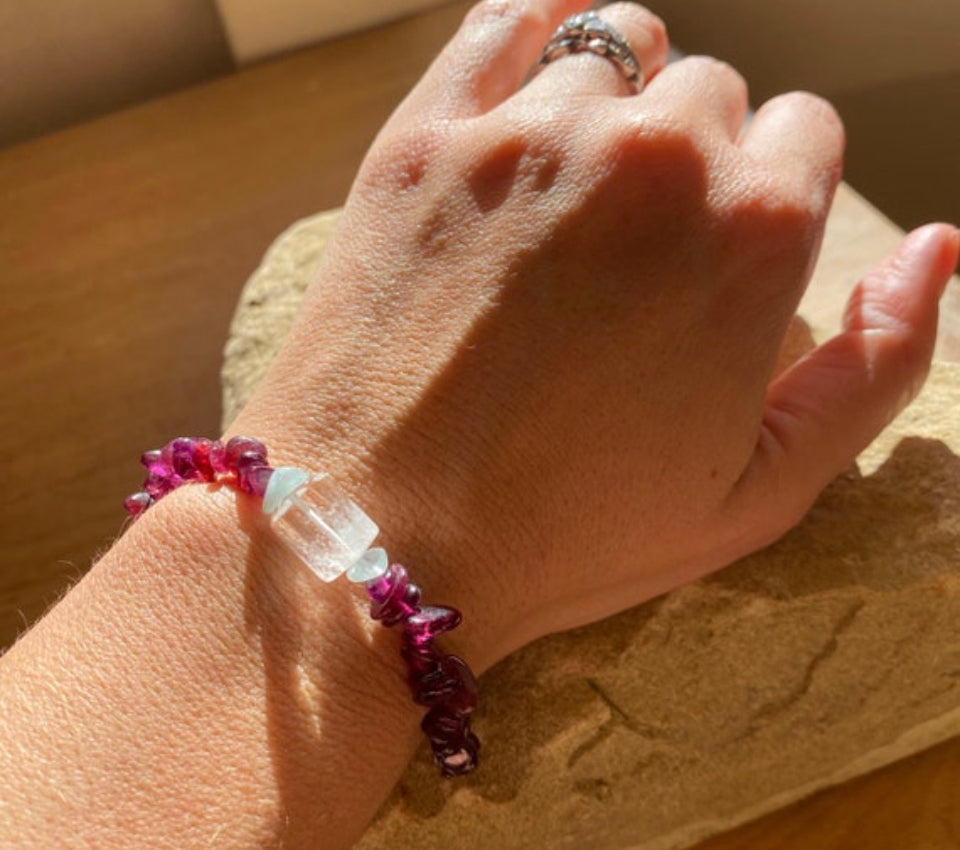 Bracelet Aphrodite Grenat, Cristal & Labradorite