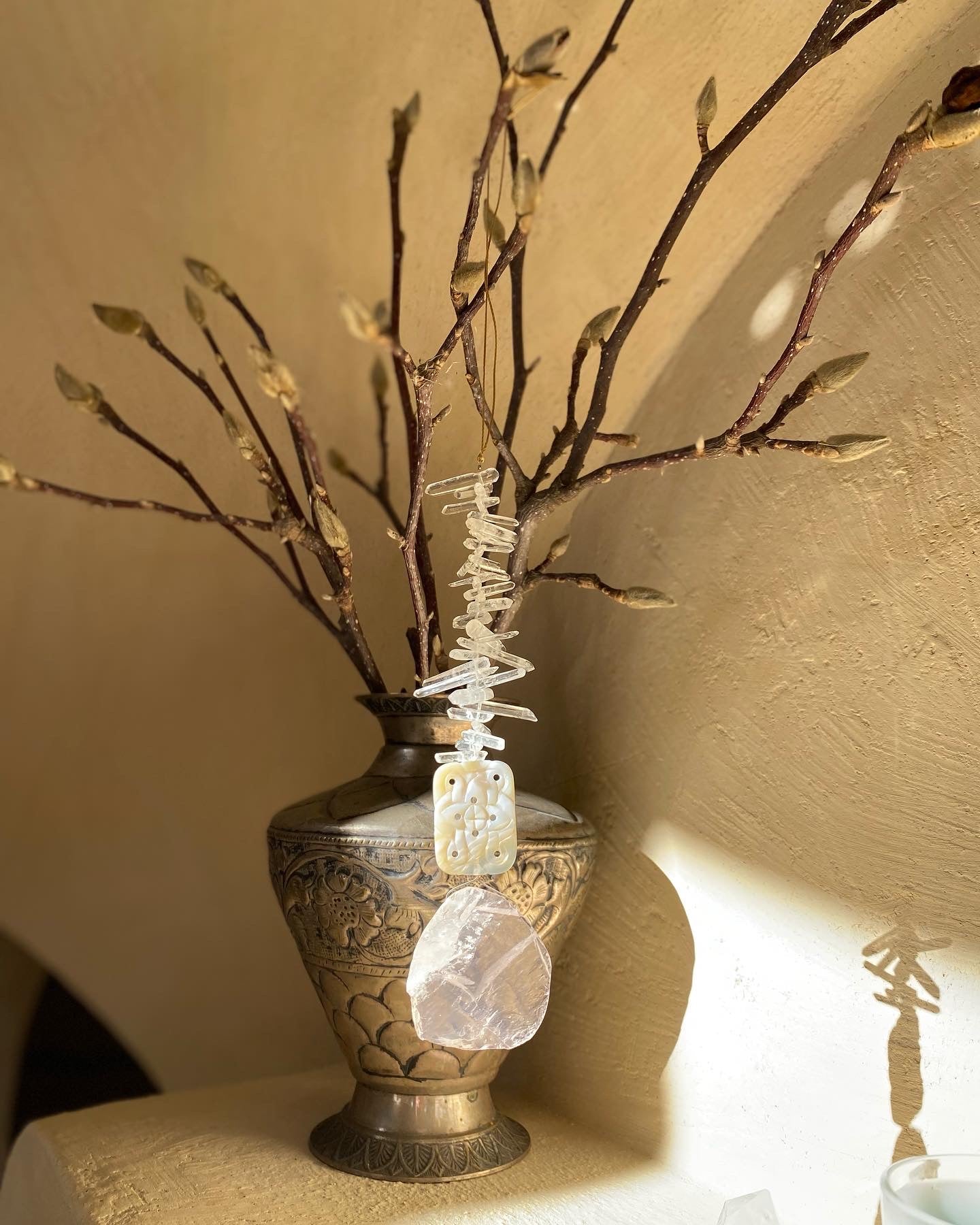 Attrape-soleil Feng Shui en quartz rose et agate