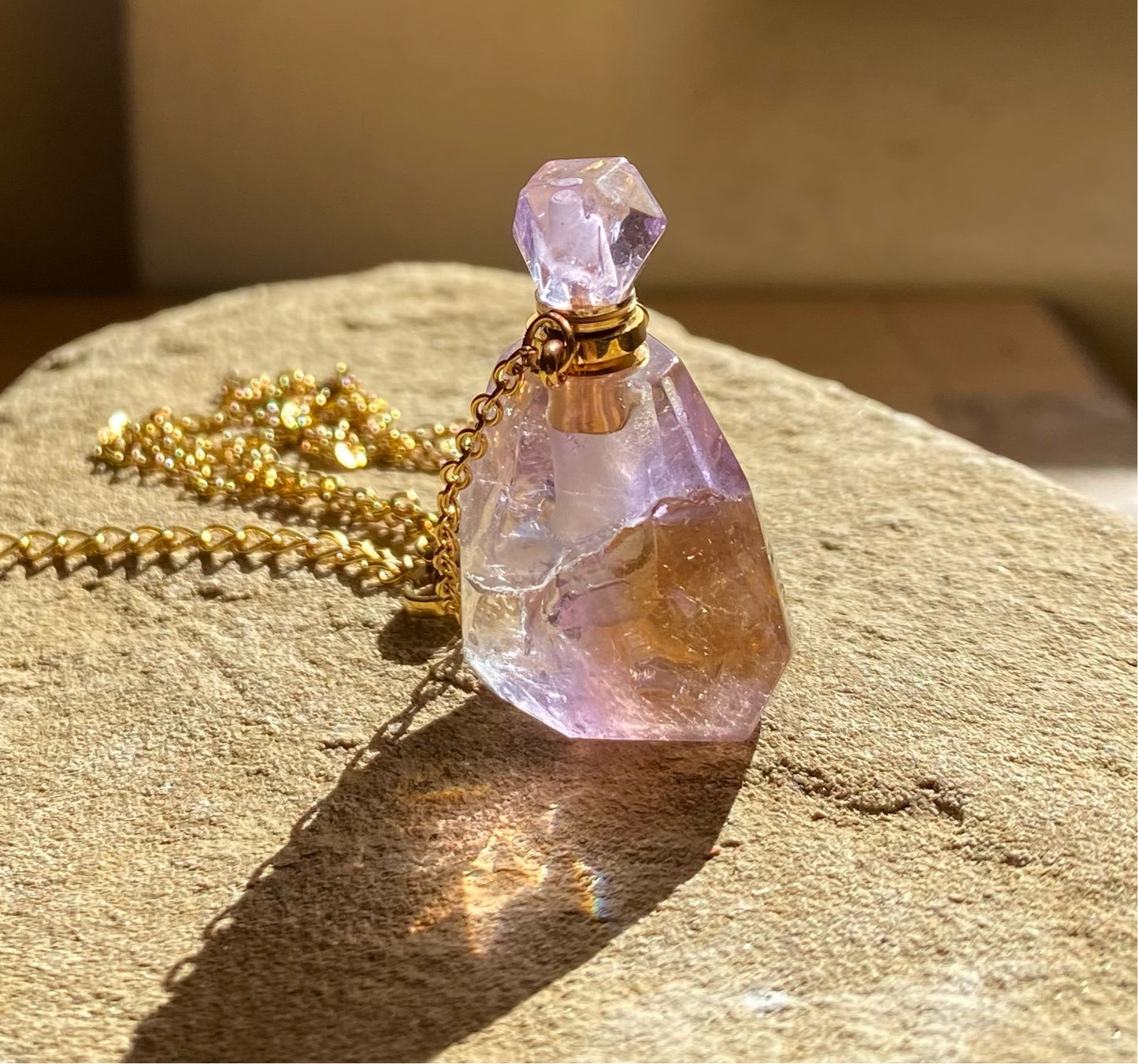 Collier de bouteille de parfum diffuseur d'huile essentielle d'amétrine translucide