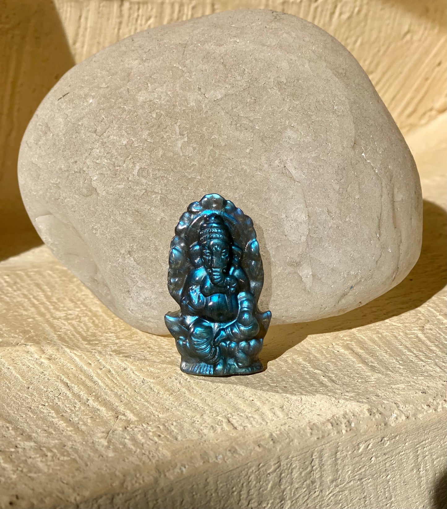 Electric Blue Labradorite Ganesha Stone Sculpture