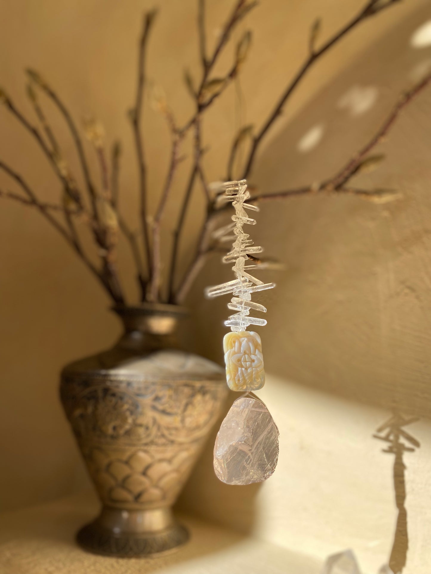 Attrape-soleil Feng Shui en quartz rose et agate