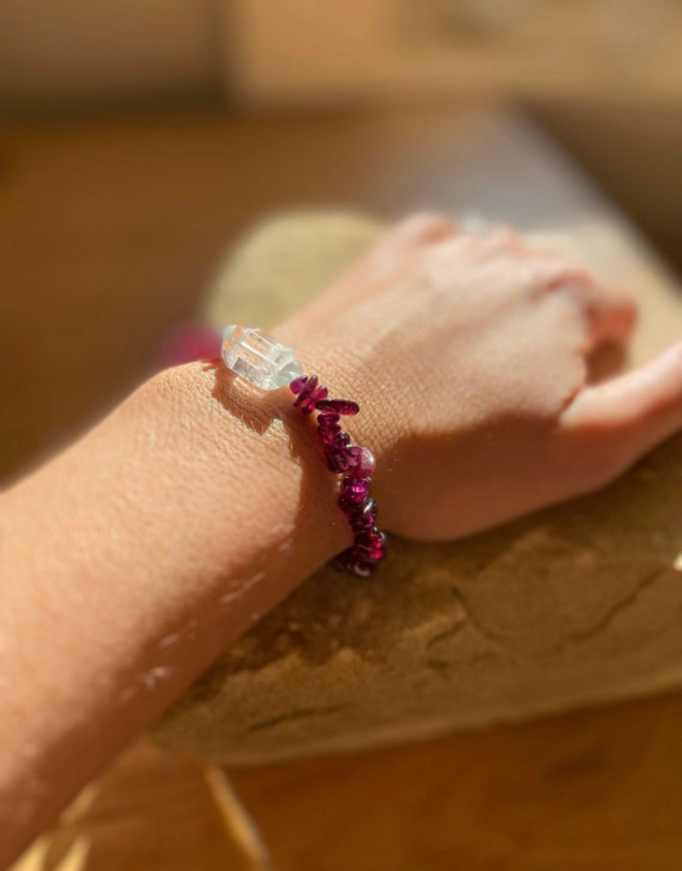 Bracelet Aphrodite Grenat, Cristal & Labradorite