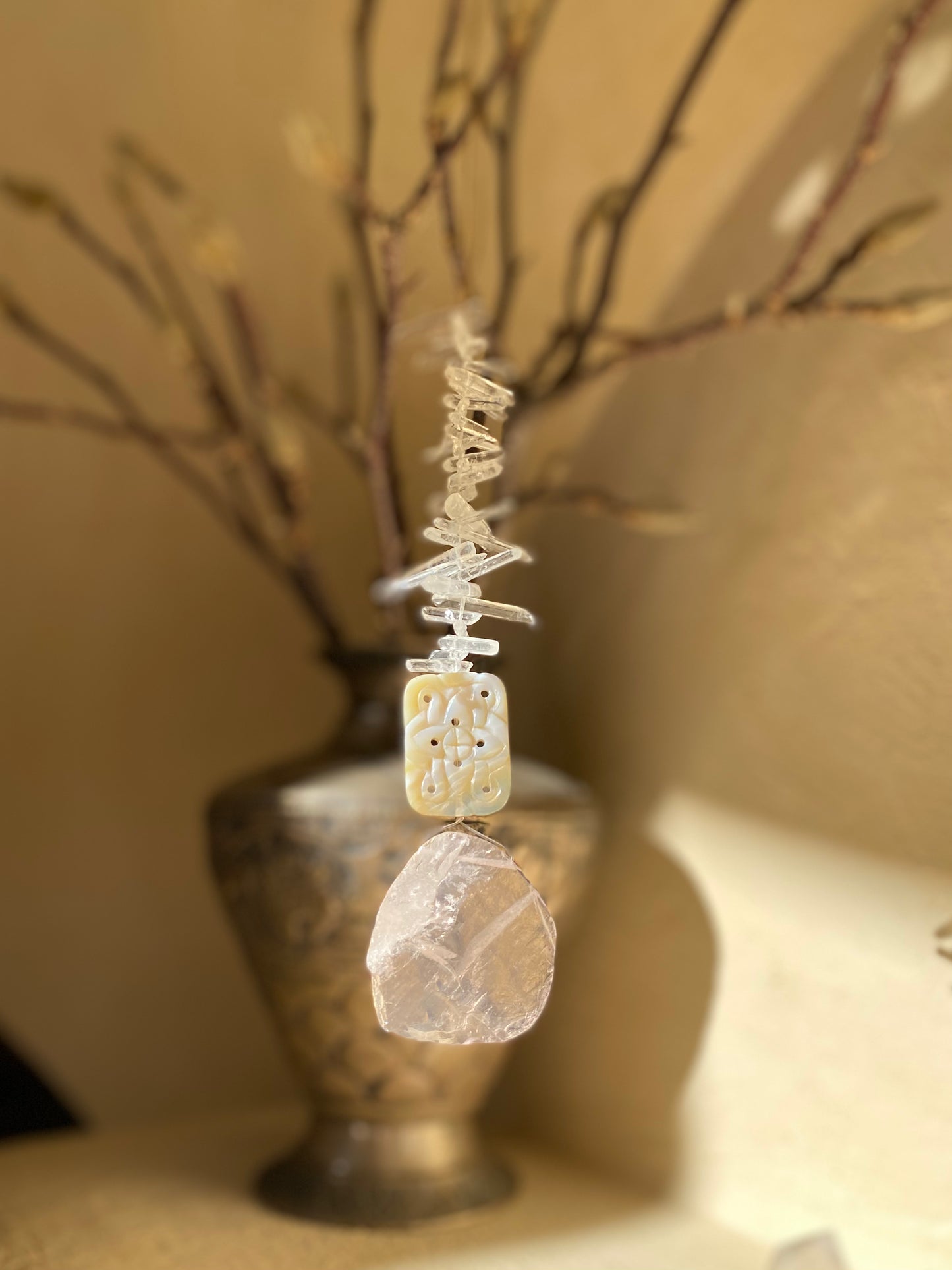 Attrape-soleil Feng Shui en quartz rose et agate