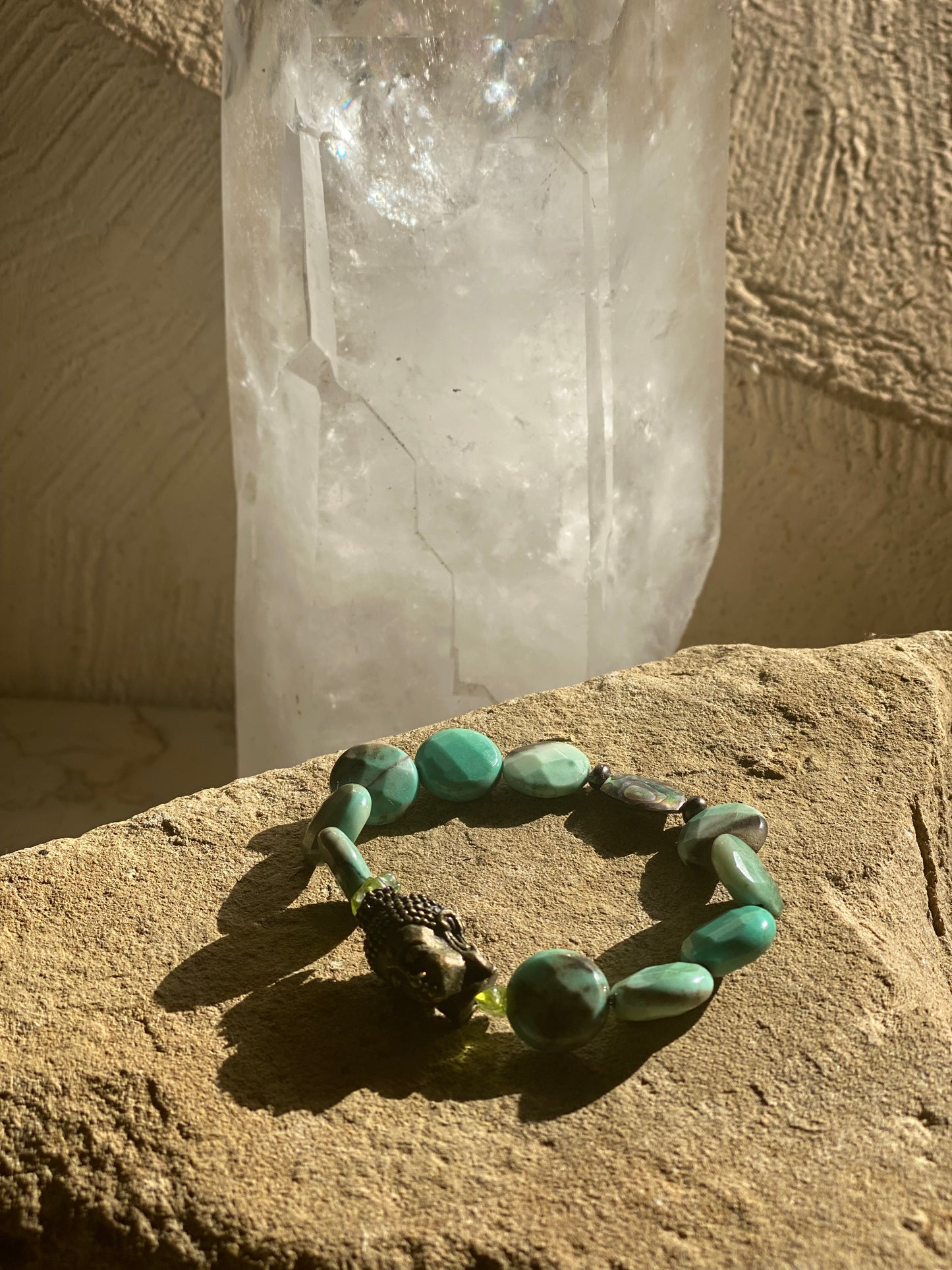 Sleeping Buddha Abalone,Amazonite & Peridot Bracelet