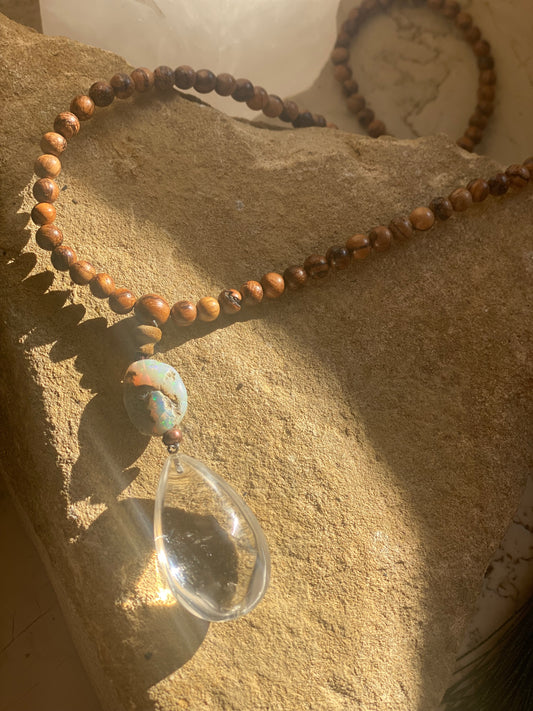 Quartz Opal Wood Mala