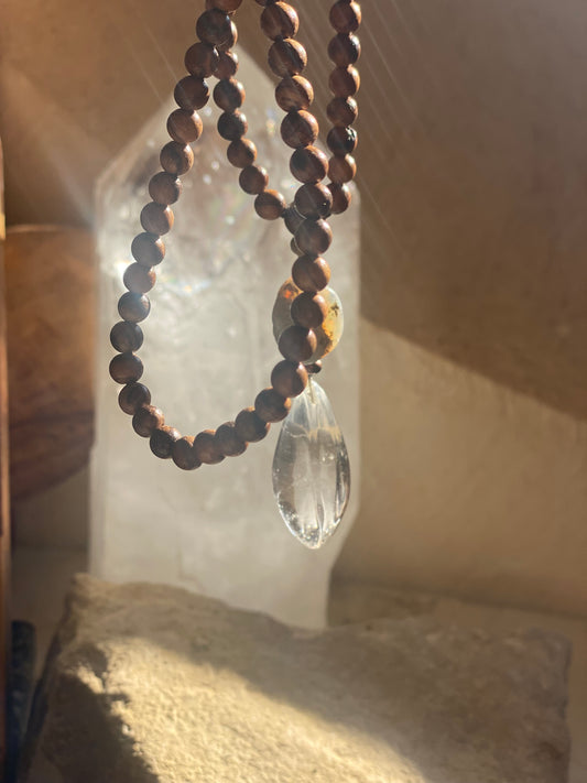 Quartz Opal Wood Mala