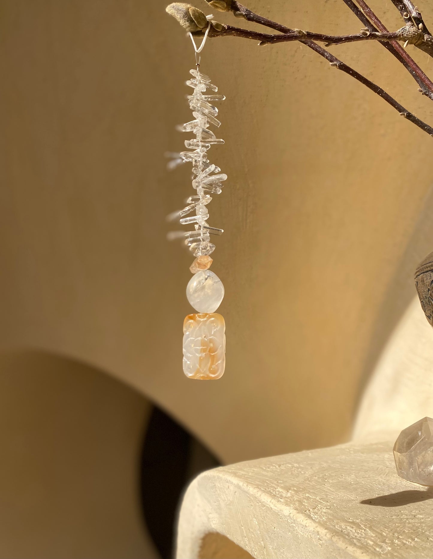 Tangerine Quartz Moon Sphere Sun Catcher