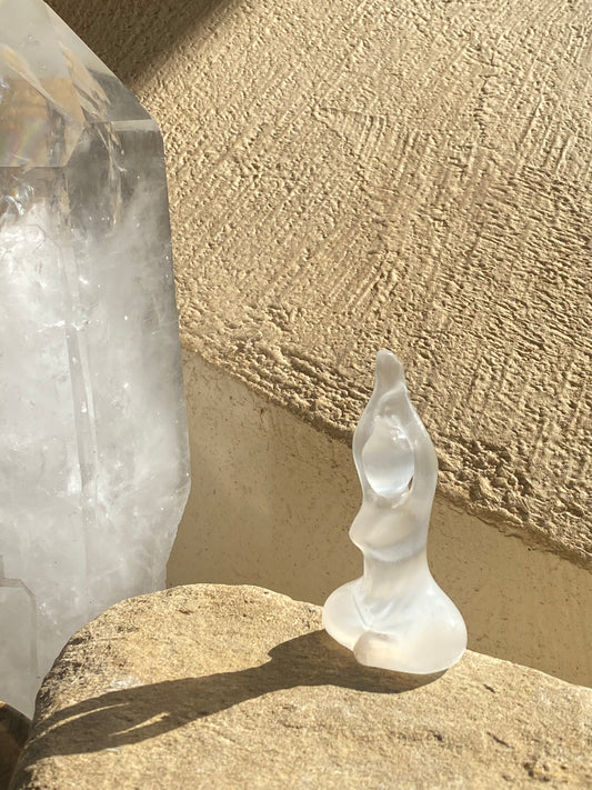 Selenite Yogi Goddess Carving