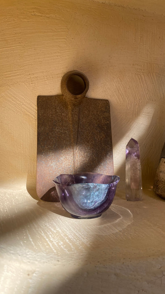 The Bowl| Hand Carved Fluorite Bowl | Natural Gemstone | Violet & Turquoise