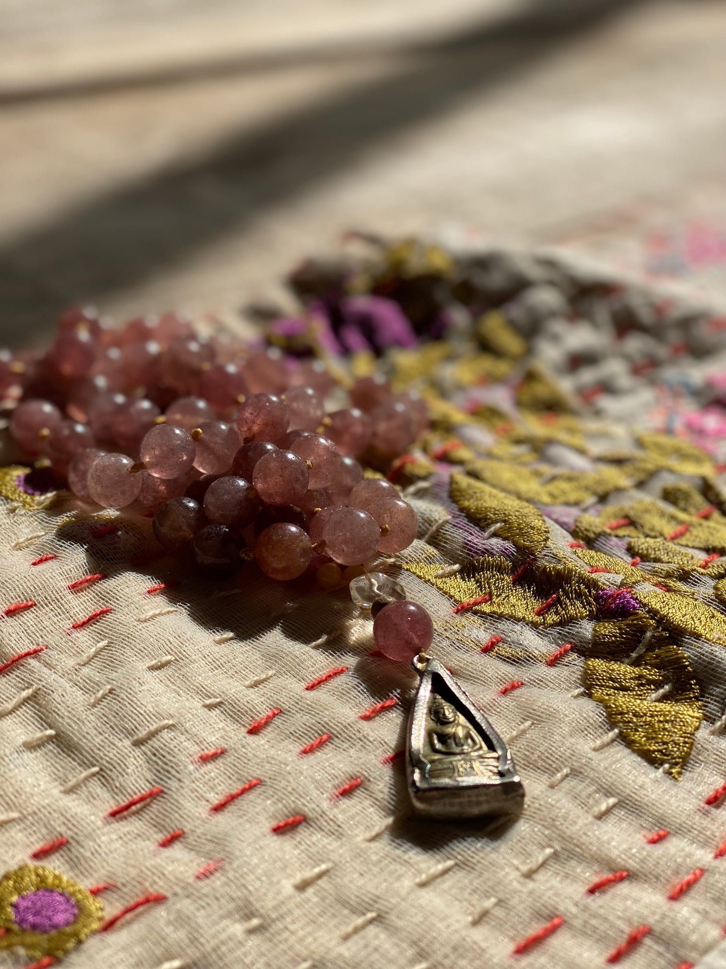 Ruby & Strawberry Quartz Mala Necklace