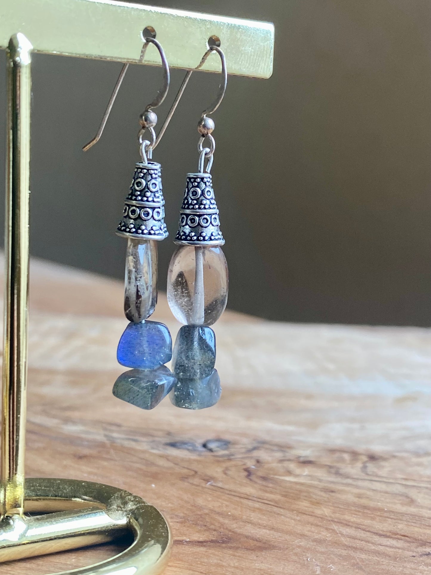 Rozlan Labradorite & Smoky Quartz Earrings