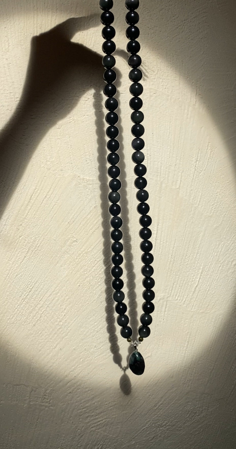 Emerald & Rainbow Obsidian Mala Necklace