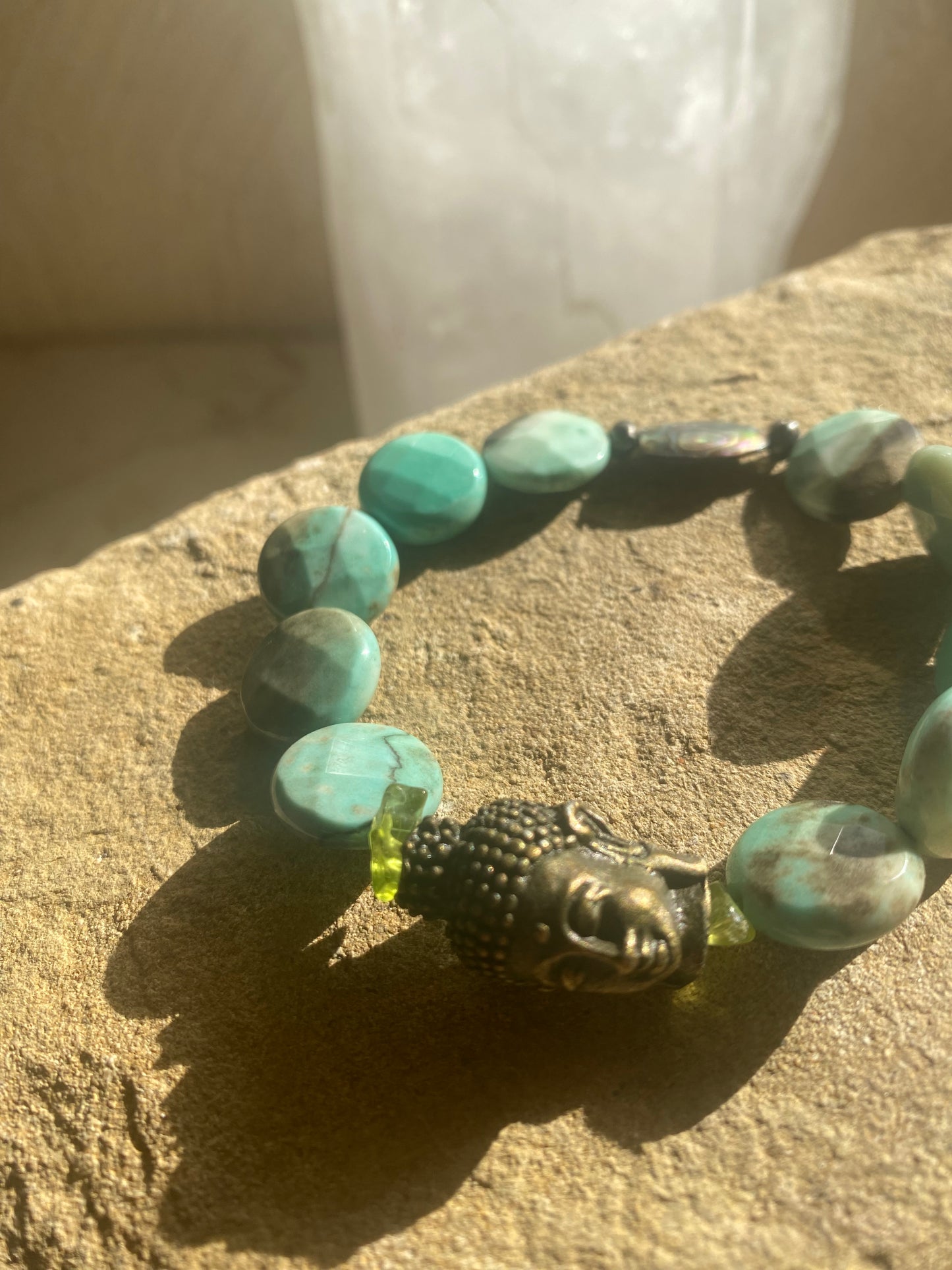 Sleeping Buddha Abalone,Amazonite & Peridot Bracelet