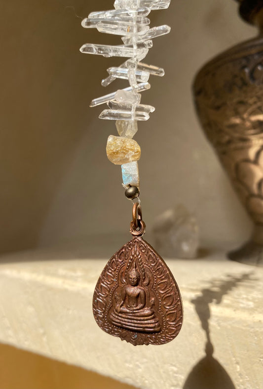 Raw Labradorite, Crystal Buddha Sun Catcher