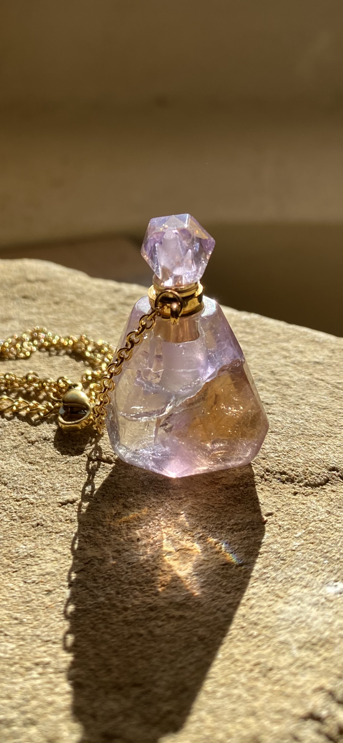 Translucent Ametrine Essential Oil Diffuser Perfume Bottle Necklace