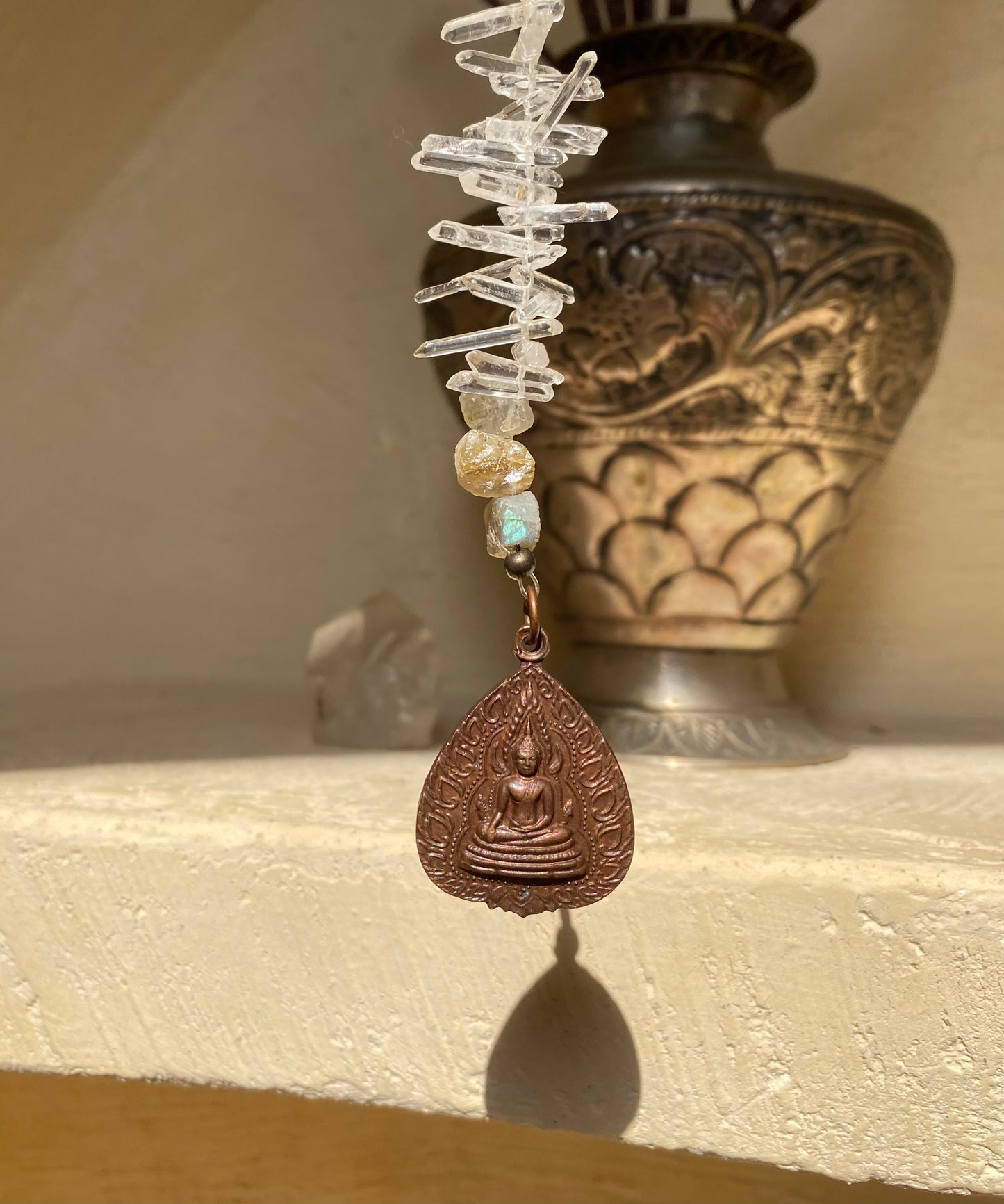 Raw Labradorite, Crystal Buddha Sun Catcher