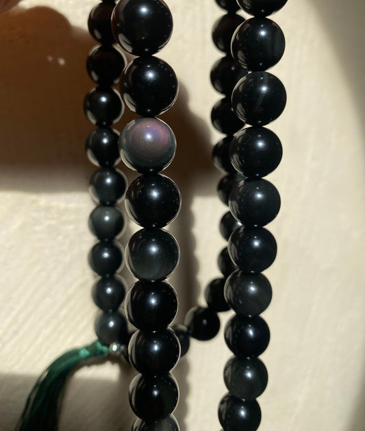 Emerald & Rainbow Obsidian Mala Necklace