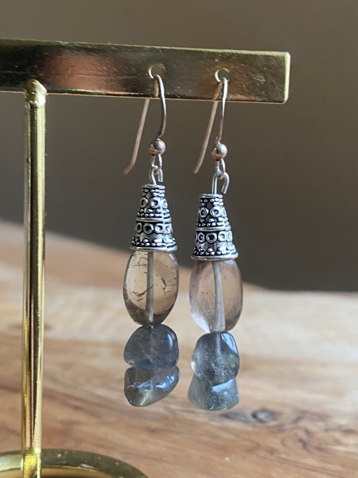 Rozlan Labradorite & Smoky Quartz Earrings