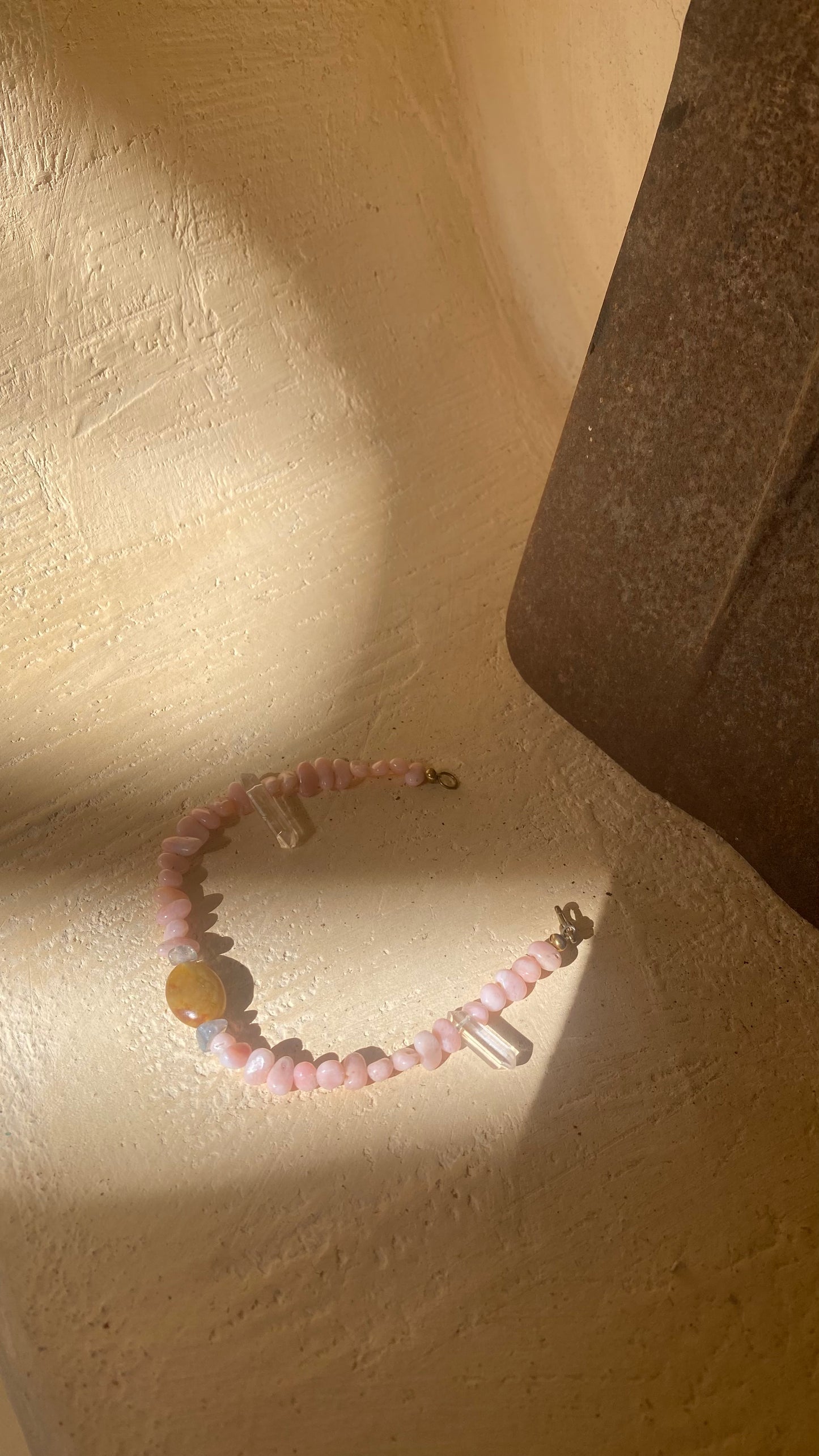 The Cocha | Pink Peruvian Opal, Quartz & Labradorite Anklet | Natural Gemstone | Handmade in Provence