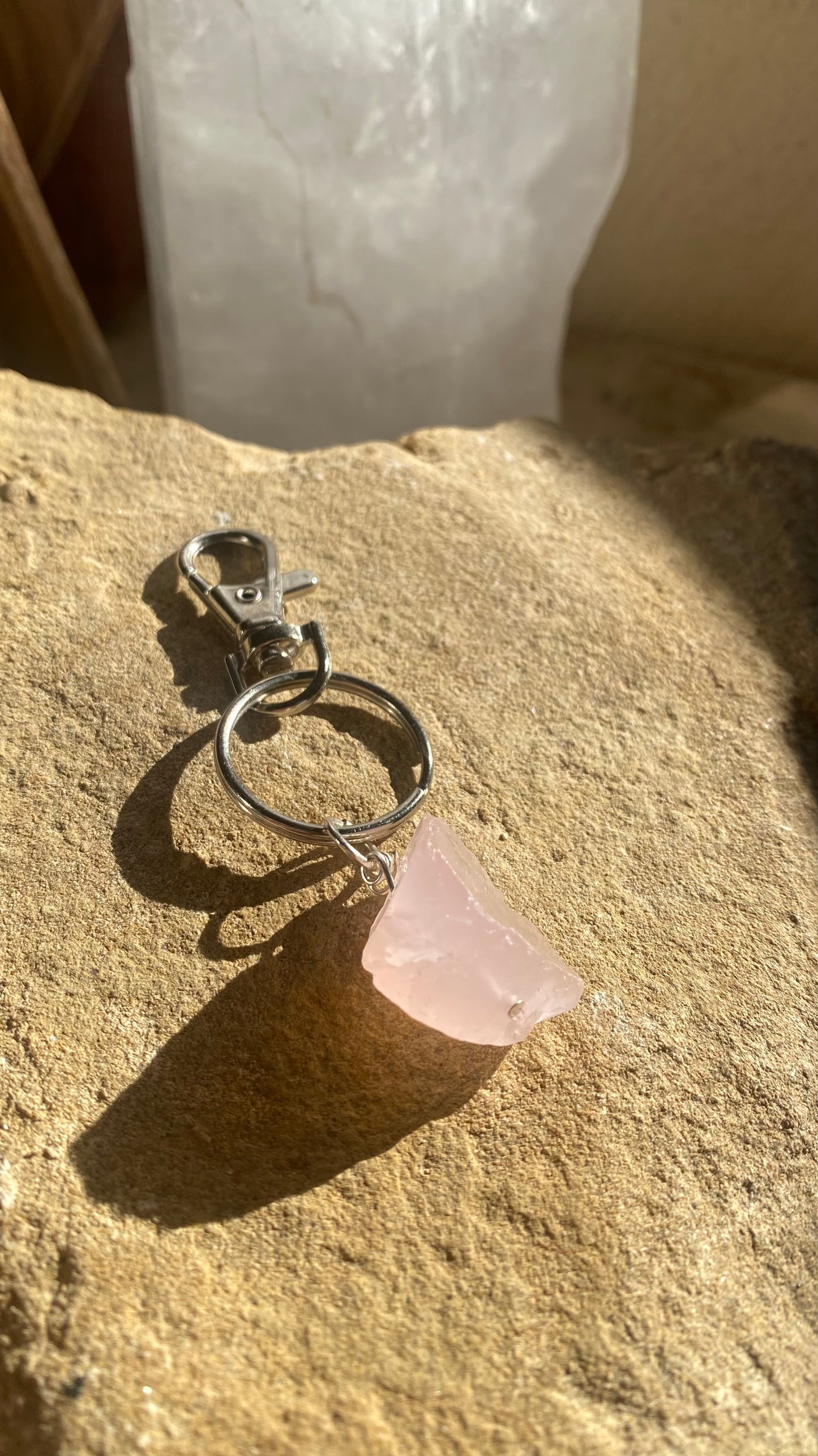 Rose Quartz Charm For Bag or Keychain