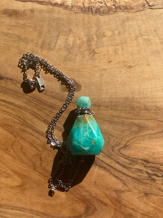 Faceted Amazonite Essential Oil Diffuser Perfume Bottle Necklace