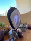Amethyst Slice on Dark Metal Stand | Sculptural Home Décor