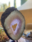 Amethyst Slice on Dark Metal Stand | Sculptural Home Décor