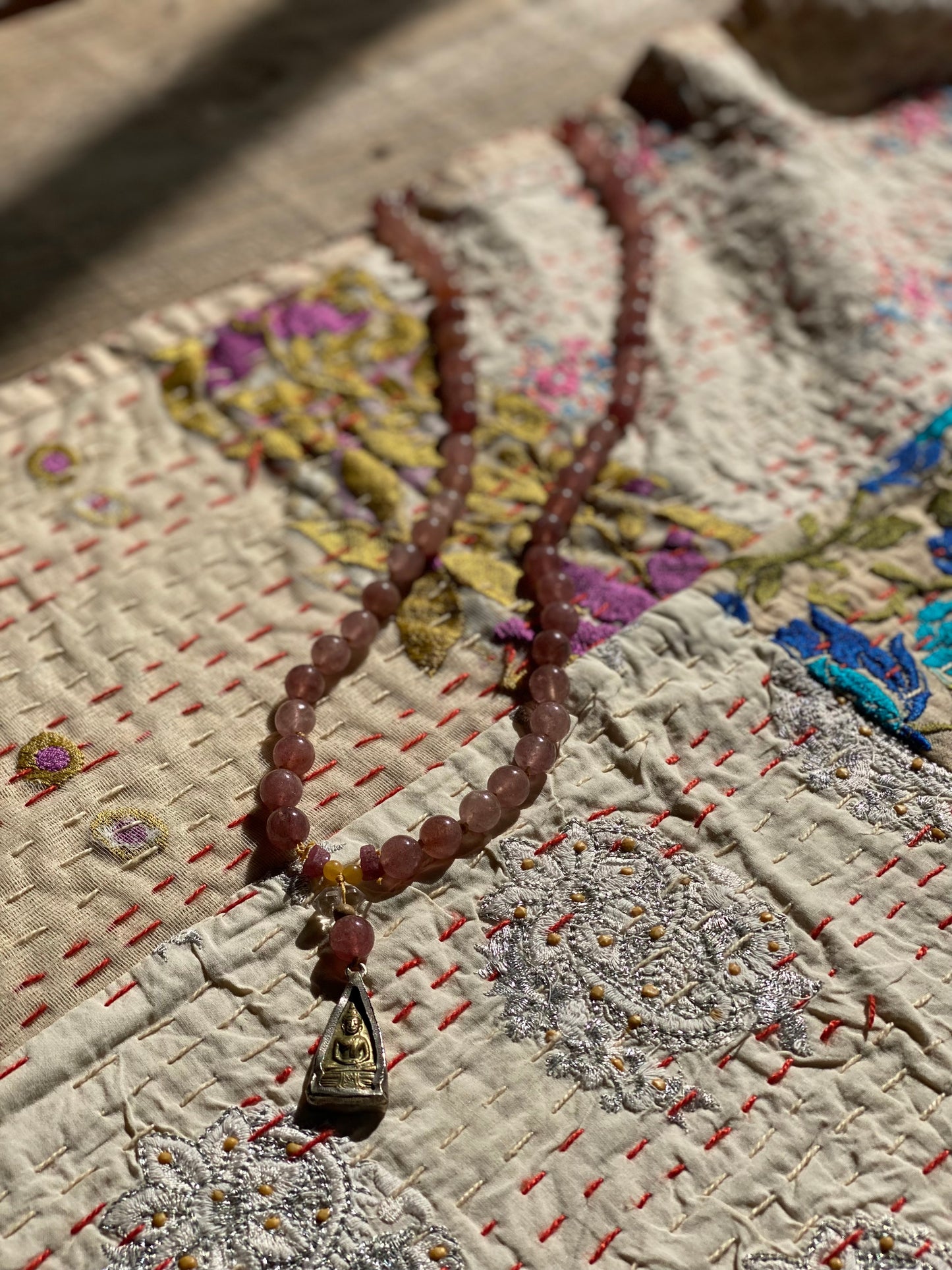 Ruby & Strawberry Quartz Mala Necklace