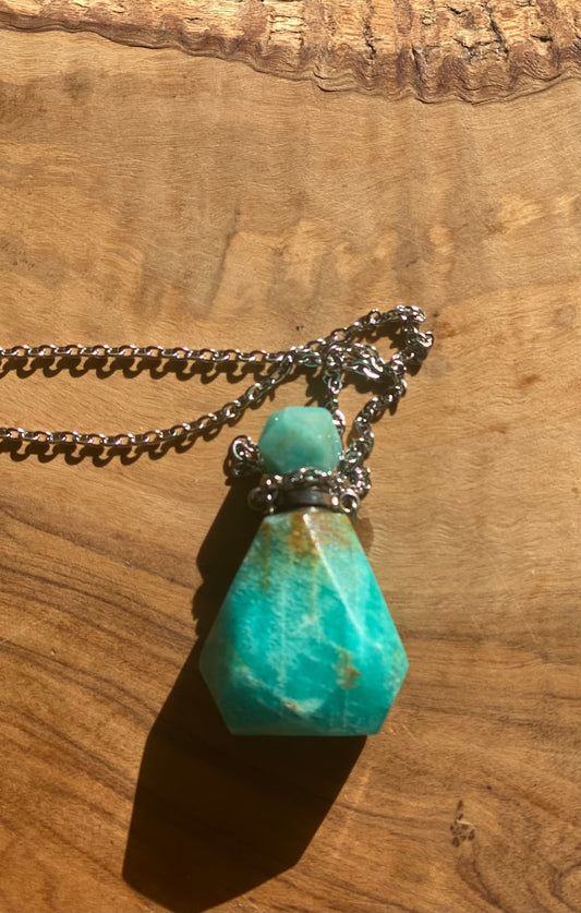 Faceted Amazonite Essential Oil Diffuser Perfume Bottle Necklace