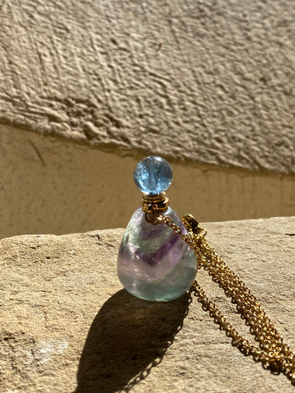 Fluorite Perfume Bottle Necklace | Essential Oil Diffuser | Natural Gemstone