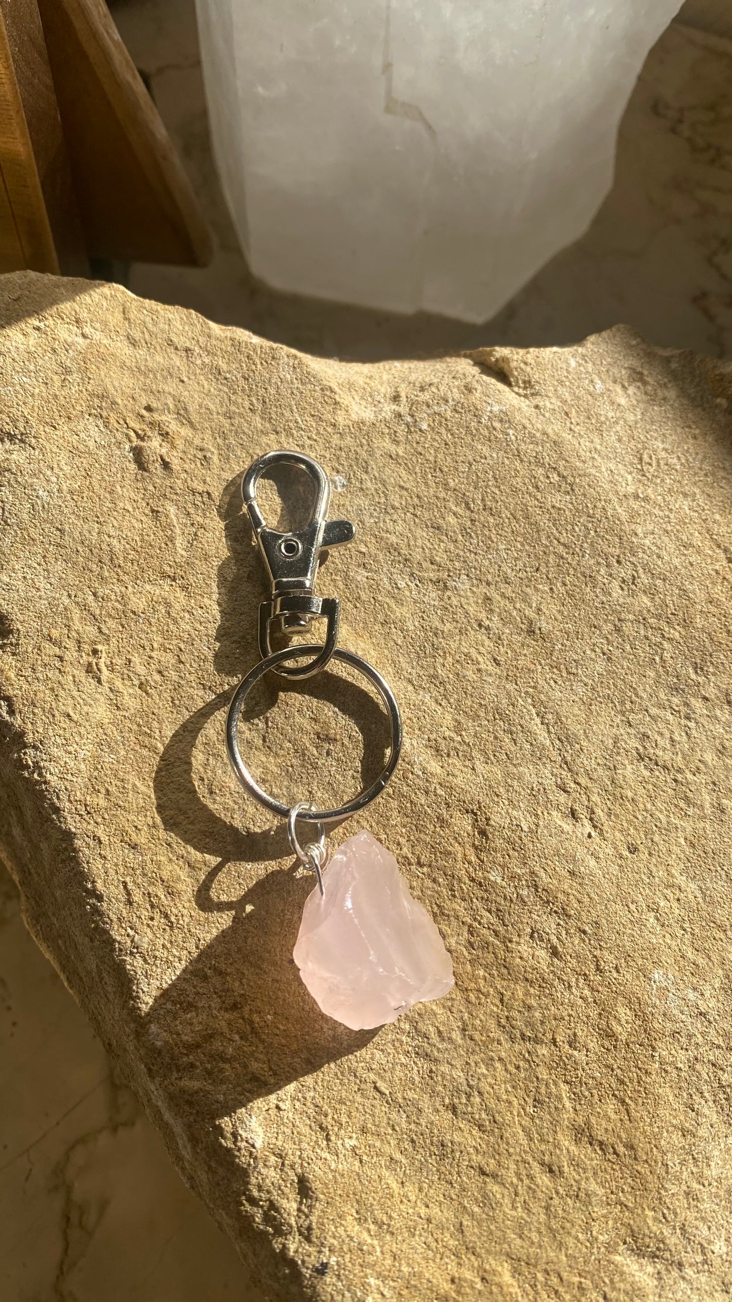 Rose Quartz Charm For Bag or Keychain