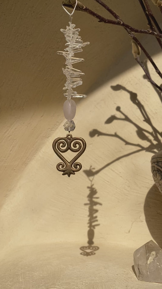 Frigg Rose Quartz and Double Terminated Quartz Crystal Sun Catcher