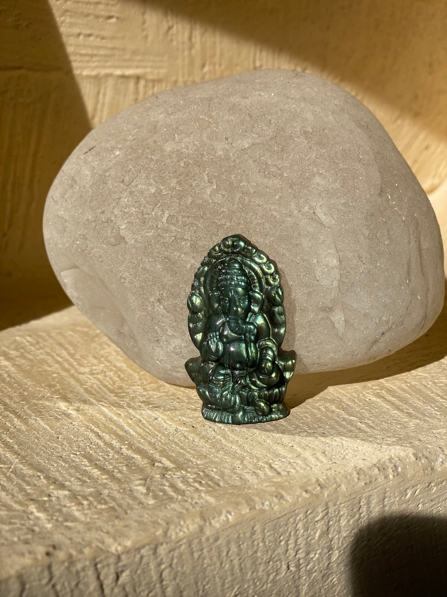 Green Labradorite Ganesha Stone Carving