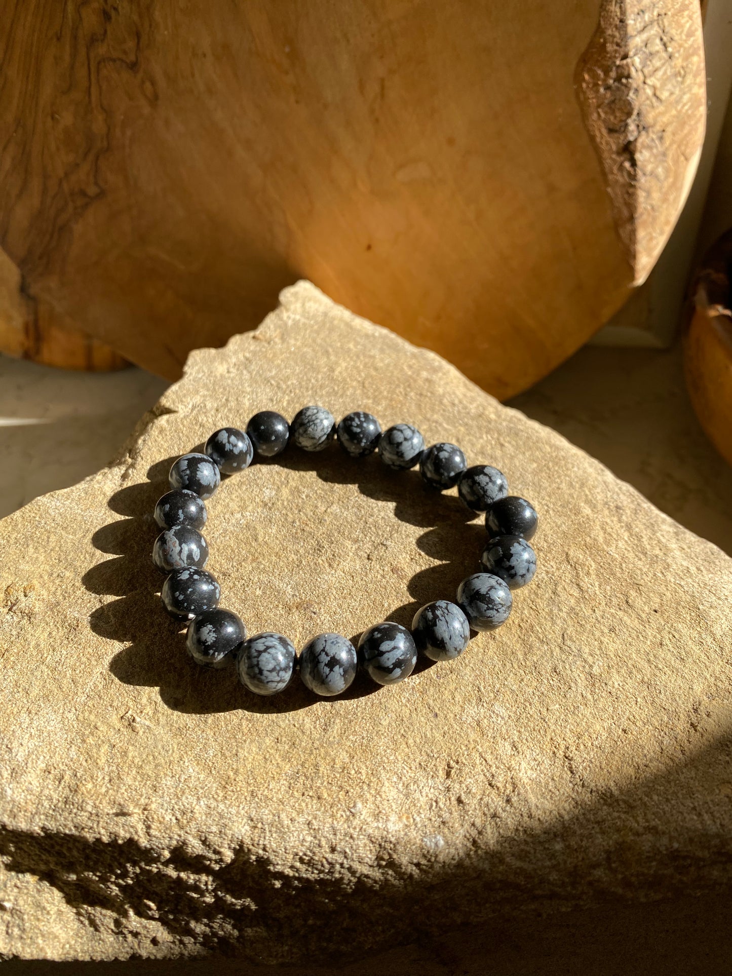 Simple Snowflake Obsidian Bracelet