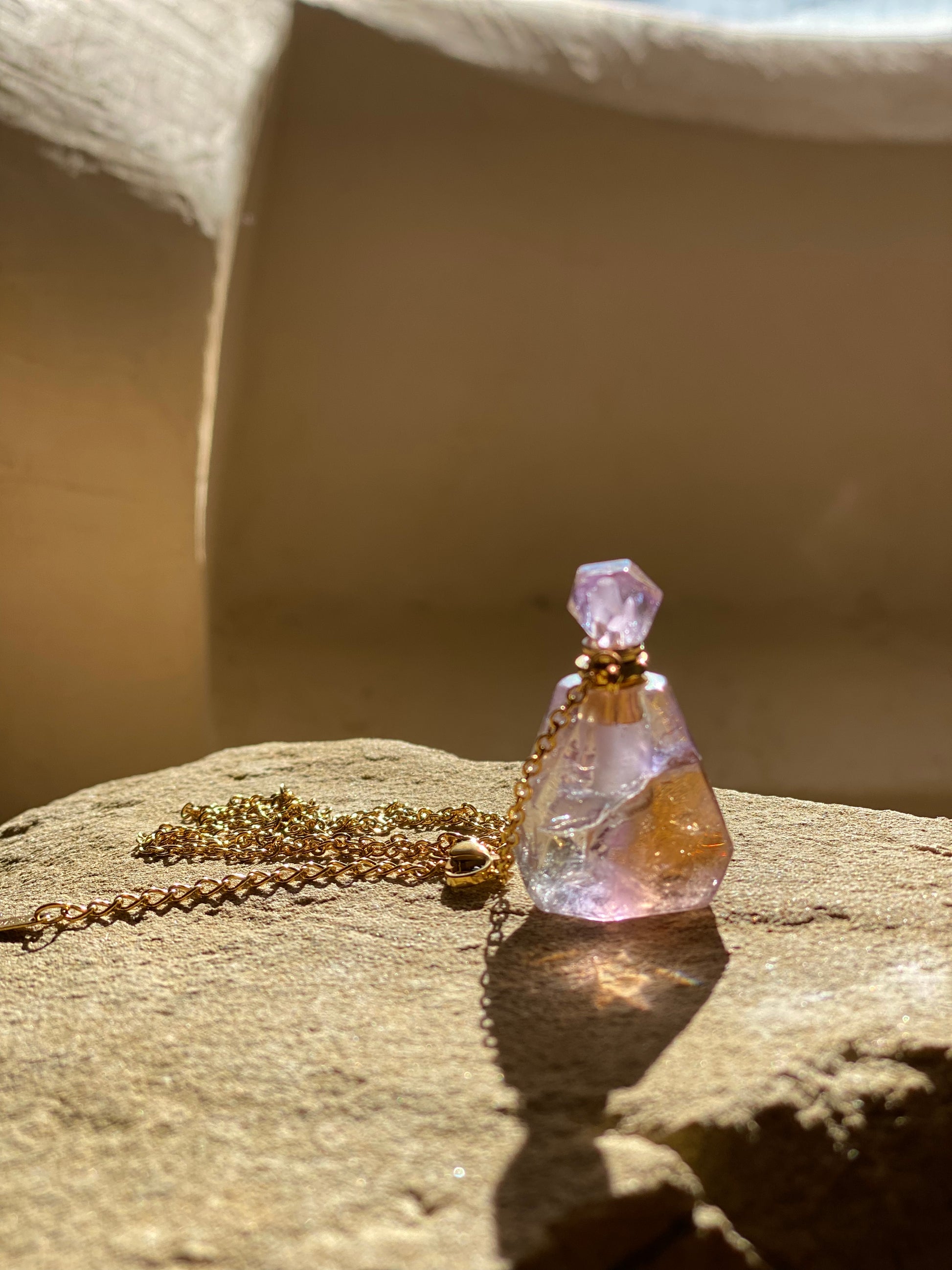 Essential Oil Necklace Crystal Perfume Bottle Rose Quartz