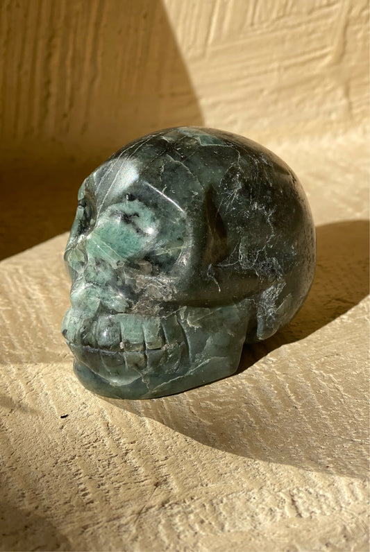 Emerald Hand Carved Stone Skull