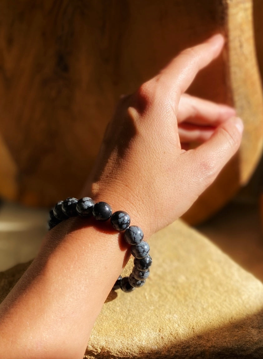 Simple Snowflake Obsidian Bracelet